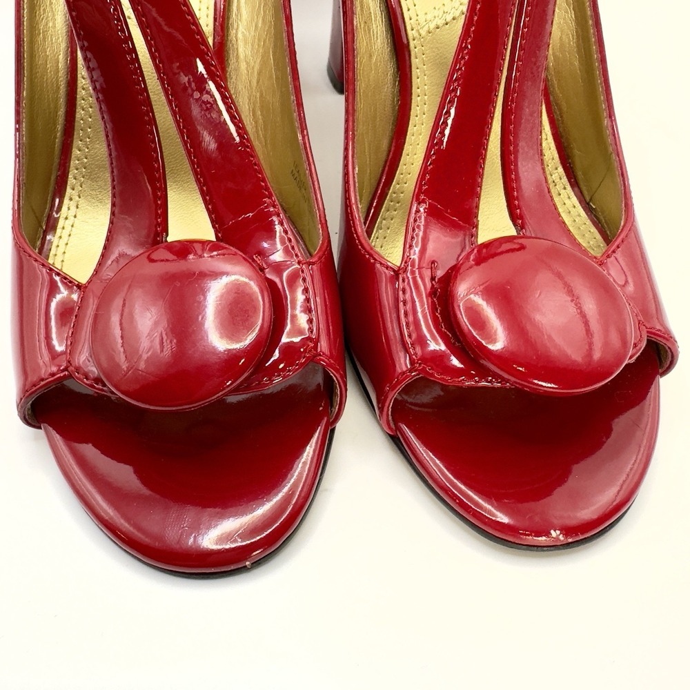 Tahari Red Patent T-Strap Heels Women's 7 Pinup Rockabilly Peeptoe‎ Retro - Picture 3 of 11
